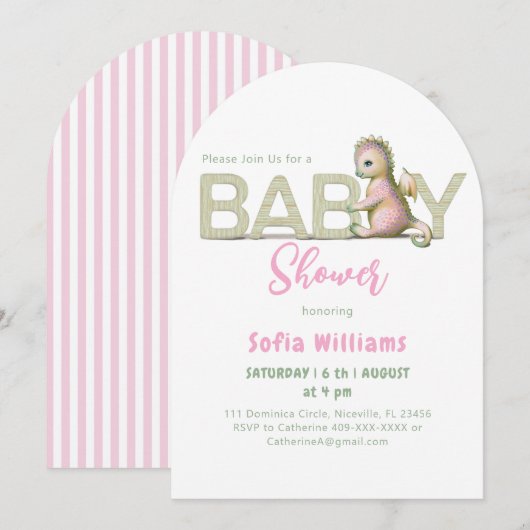 Cute draken uitnodiging voor babyshower. (Voorkant / Achterkant)