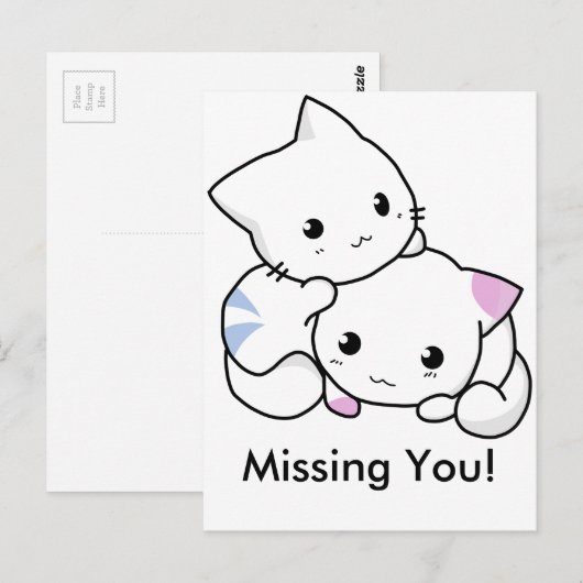 Cute Drawing of Boy and Girl Kitten in Love Briefkaart (Voorkant / Achterkant)