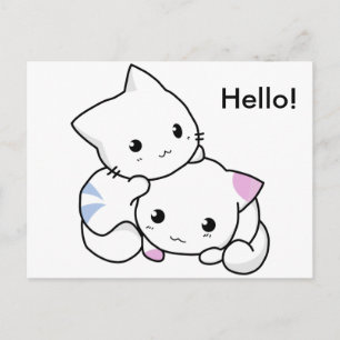 Cute Drawing of Boy and Girl Kitten in Love Briefkaart