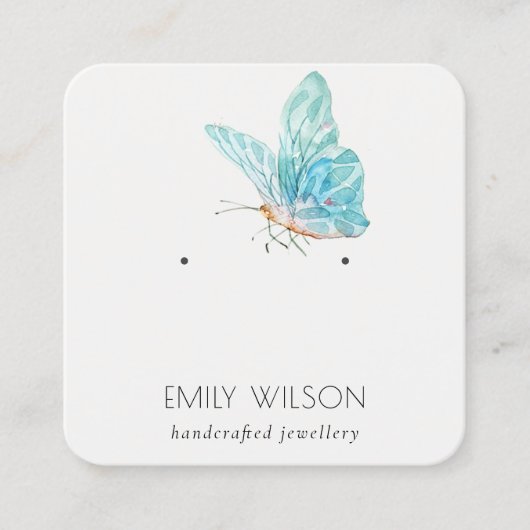 Cute Dreamweaver Blue Aqua Butterfly Earring Displ Vierkante Visitekaartje (Voorkant)