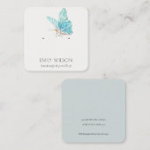 Cute Dreamweaver Blue Aqua Butterfly Earring Displ Vierkante Visitekaartje (Voorkant / Achterkant)