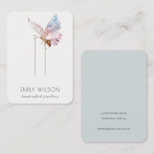 Cute Dreamweaver Blush Aqua Butterfly Hairpin Disp Visitekaartje (Voorkant / Achterkant)