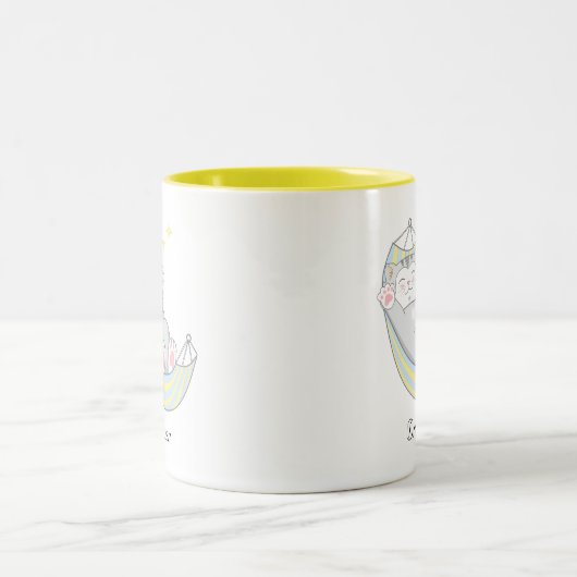 Cute Dreamweaver Kitty Cat in Hammock T-Shirt Tweekleurige Koffiemok (Center)