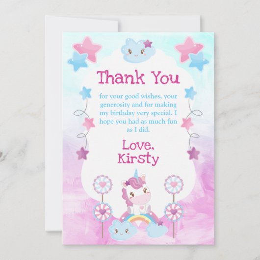 Cute Dreamweaver Unicorn Rainbow Cloud Birthday Pa Bedankkaart (Voorkant)