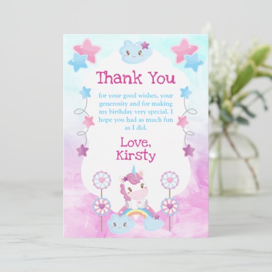 Cute Dreamweaver Unicorn Rainbow Cloud Birthday Pa Bedankkaart (Staand voorkant)