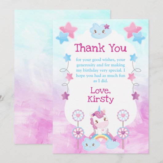 Cute Dreamweaver Unicorn Rainbow Cloud Birthday Pa Bedankkaart (Voorkant / Achterkant)