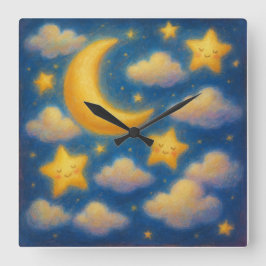 Cute Dreamy Night Sky - Pastel Painting Style Vierkante Klok