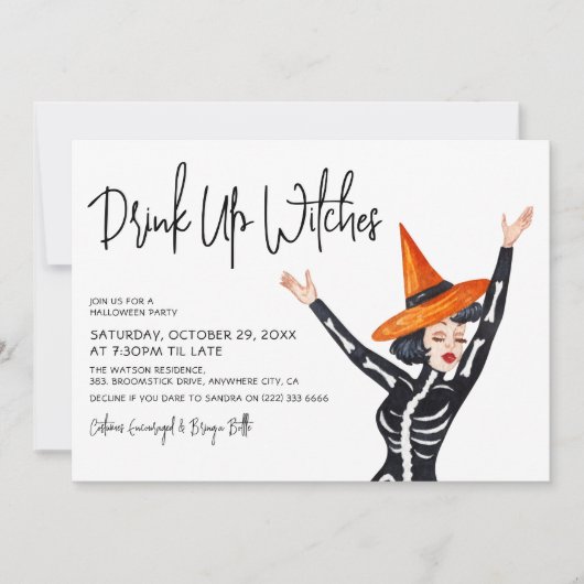 Cute 'Drink up Witches' Girls Halloween Party Kaart (Voorkant)