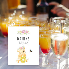 Cute Drinken Table Girl Teddy Bear Baby shower Poster