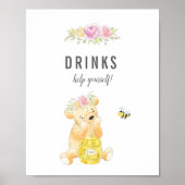 Cute Drinken Table Girl Teddy Bear Baby shower Poster (Voorkant)