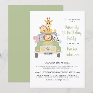 Cute Drive by Animal Safari 1ste verjaardag Kaart
