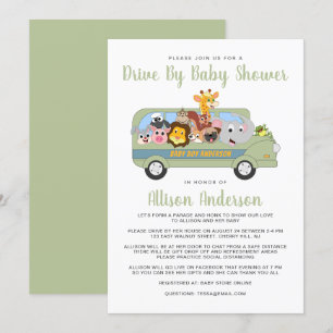 Cute drive by Baby shower Animal Safari Bus Green Kaart