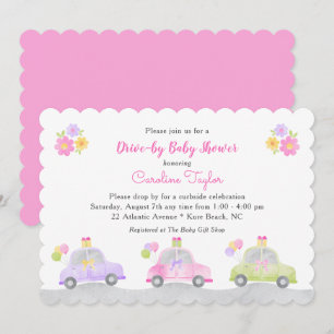 Cute Drive through Cars and Bows Girl Baby shower Kaart