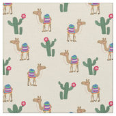 Cute Dromedary Camel and Cactus Fabric Stof (Close Up)