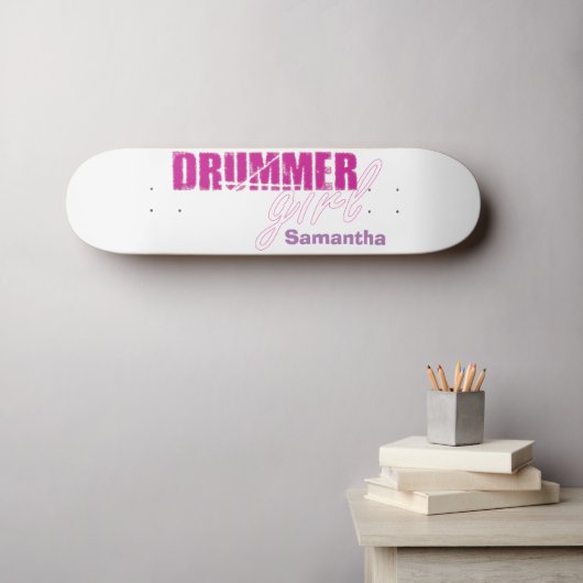 Cute Drummer Girl First Name Paarse Grunge Text Persoonlijk Skateboard (Muurkunst (Horizontaal))