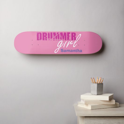 Cute Drummer Girl First Name Paarse Grunge Text Persoonlijk Skateboard (Muurkunst (Horizontaal))