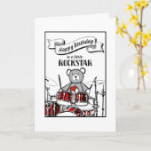 Cute Drummer Teddy Rockstar Rock & Roll Birthday C Kaart (Gele Bloem)
