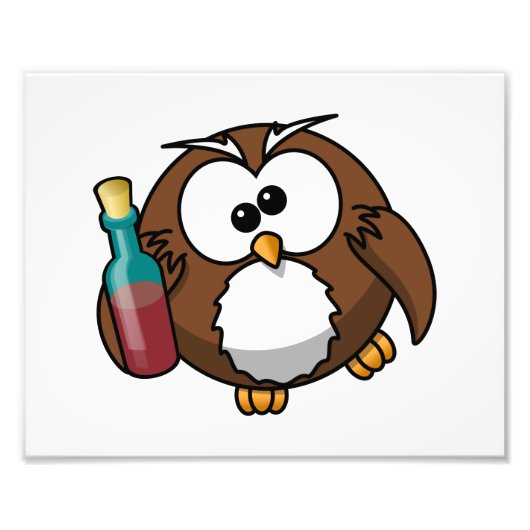 Cute Drunken Cartoon Owl Foto Afdruk (Voorkant)