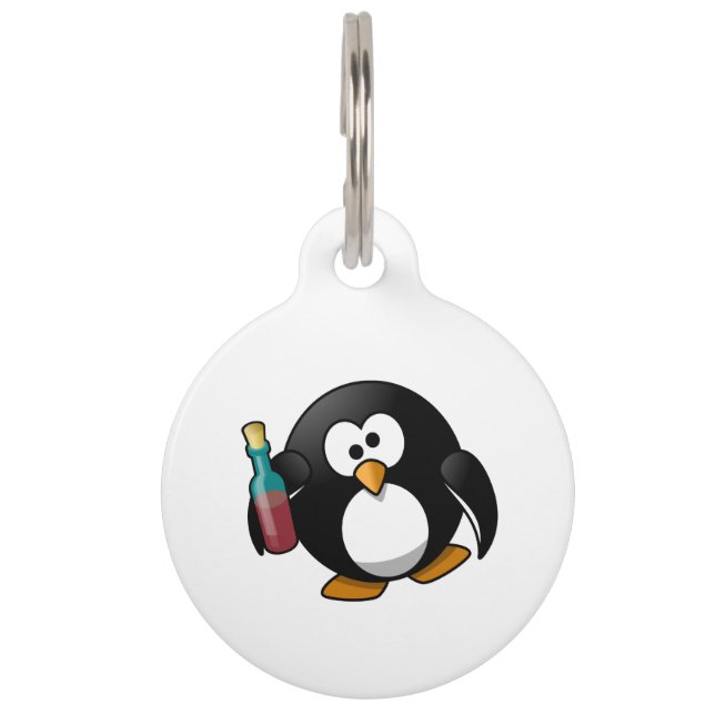 Cute Drunken Penguin Art Huisdierpenning (Voorkant)