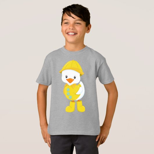 Cute Duck, Baby Duck, Duck in Raincoat, Rain T-shirt (Voorkant volledig)