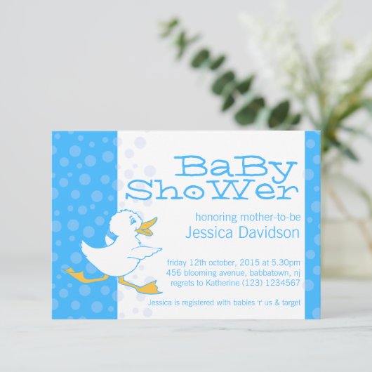 Cute duck baby shower aqua blue kaart (Staand voorkant)
