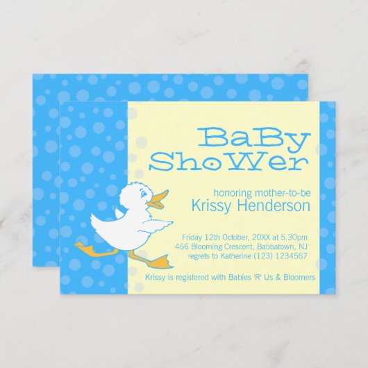 Cute duck baby shower blue yellow uitnodiging (Voorkant / Achterkant)