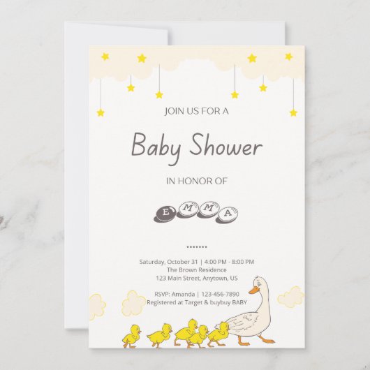 Cute Duck Baby Shower Illustration Minimal Style Kaart (Voorkant)