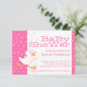 Cute duck baby shower roze uitnodiging (Staand voorkant)