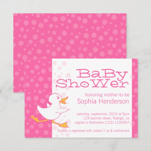 Cute duck baby shower roze uitnodiging (Voorkant / Achterkant)
