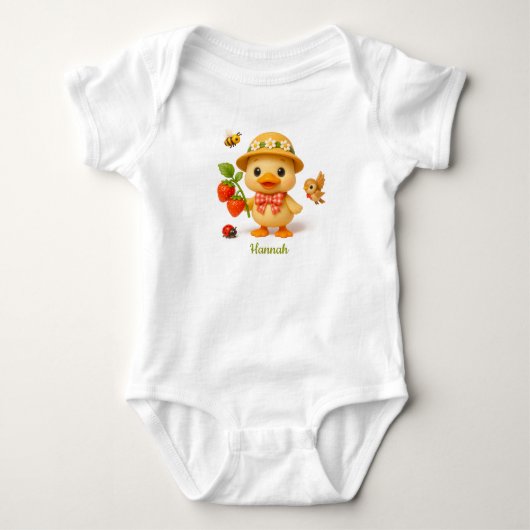 Cute Duck Baby – Strawberries, Flowers. Romper (Voorkant)