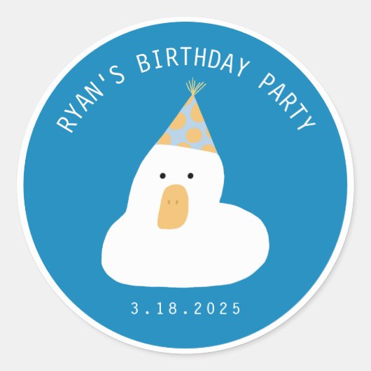 Cute Duck Birthday Pet Celebration Custom Name Ronde Sticker (Voorkant)