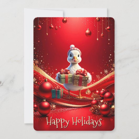 Cute Duck Christmas Holiday Card Feestdagenkaart (Voorkant)