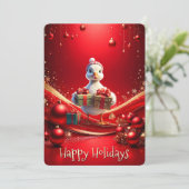 Cute Duck Christmas Holiday Card Feestdagenkaart (Staand voorkant)