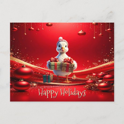 Cute Duck Christmas Holiday Postcard Briefkaart (Voorkant)