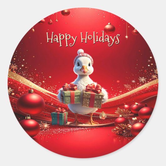 Cute Duck Christmas Holiday Sticker (Voorkant)