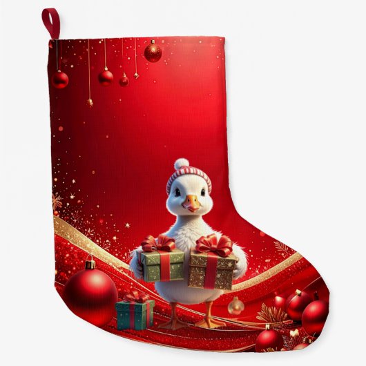 Cute Duck Christmas Holiday Stocking Grote Kerstsok (Voorkant)