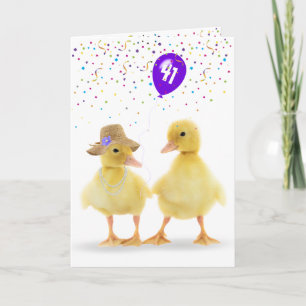 Cute Duck Couple met 41st Birthday ballon Kaart