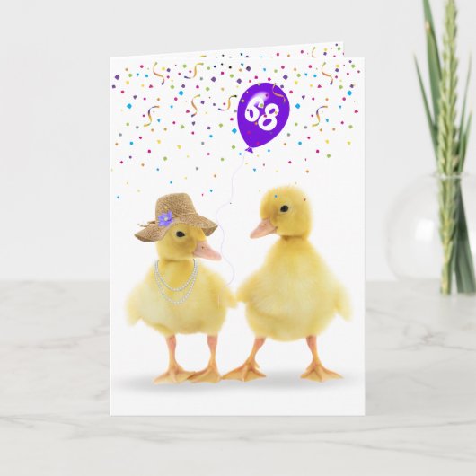 Cute Duck Couple met 68th Birthday Balloon Kaart (Voorkant)