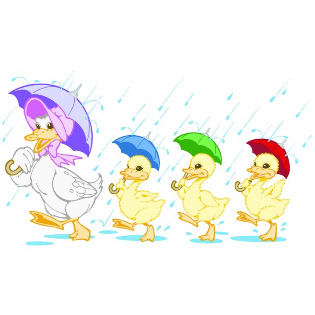 Cute Duck Family in Rain Staand Fotobeeldje (Voorkant)
