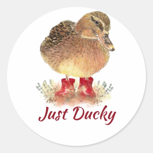 Cute Duck Fun Quote "Just Ducky" Ronde Sticker (Voorkant)