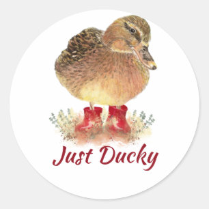 Cute Duck Fun Quote "Just Ducky" Ronde Sticker