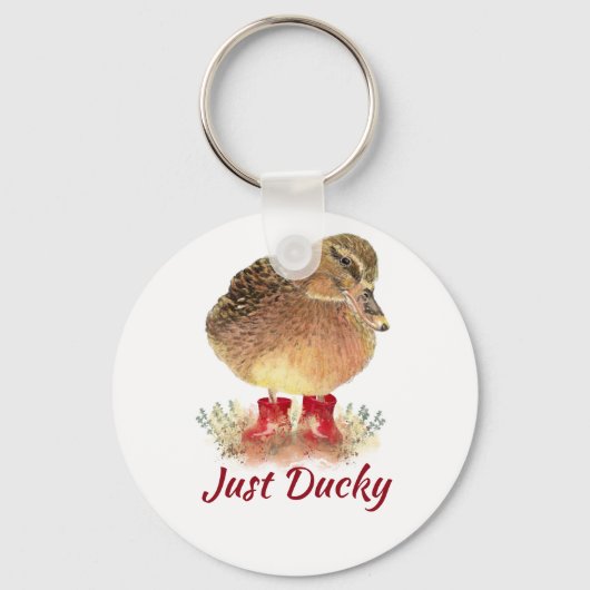 Cute Duck Fun Quote "Just Ducky" Sleutelhanger (Voorkant)