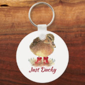 Cute Duck Fun Quote "Just Ducky" Sleutelhanger (Voorkant)