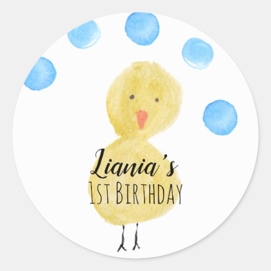 Cute Duck Hand Waterverf Birthday Party Ronde Sticker (Voorkant)