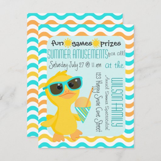 Cute Duck in Sunglass Holding een Sonw-Cone Kaart (Voorkant / Achterkant)