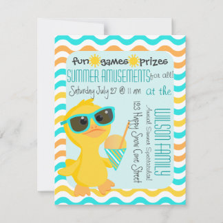 Cute Duck in Sunglass Holding een Sonw-Cone Kaart
