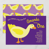 Cute Duck Kinder 1st Birthday Party Invitation Kaart (Voorkant / Achterkant)