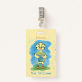 Cute Duck met Book Yellow Library Hall Pass Badge (Voorkant met clip)