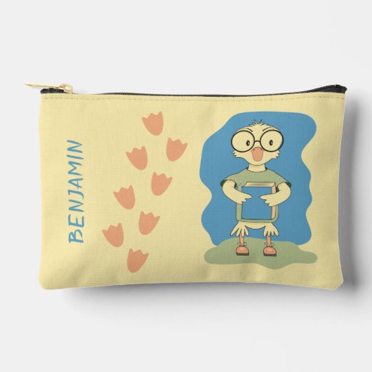 Cute Duck Nerd with Book Kid Yellow Pencil Pouch Etui (Voorkant)