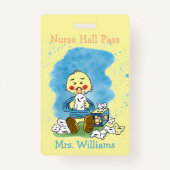 Cute Duck Nurse Yellow Hall Pass Badge (Voorkant)
